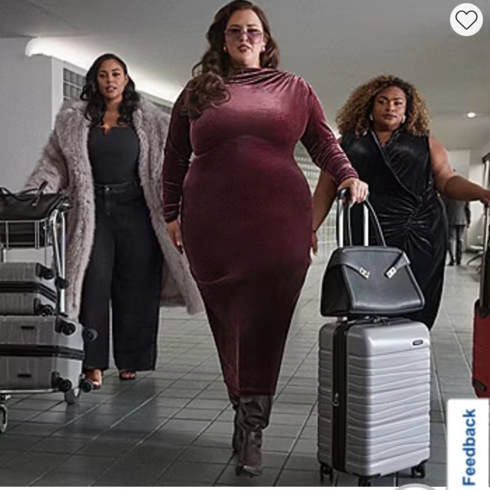 Ashley Graham Deep Red Velvet Long Sleeve Dress